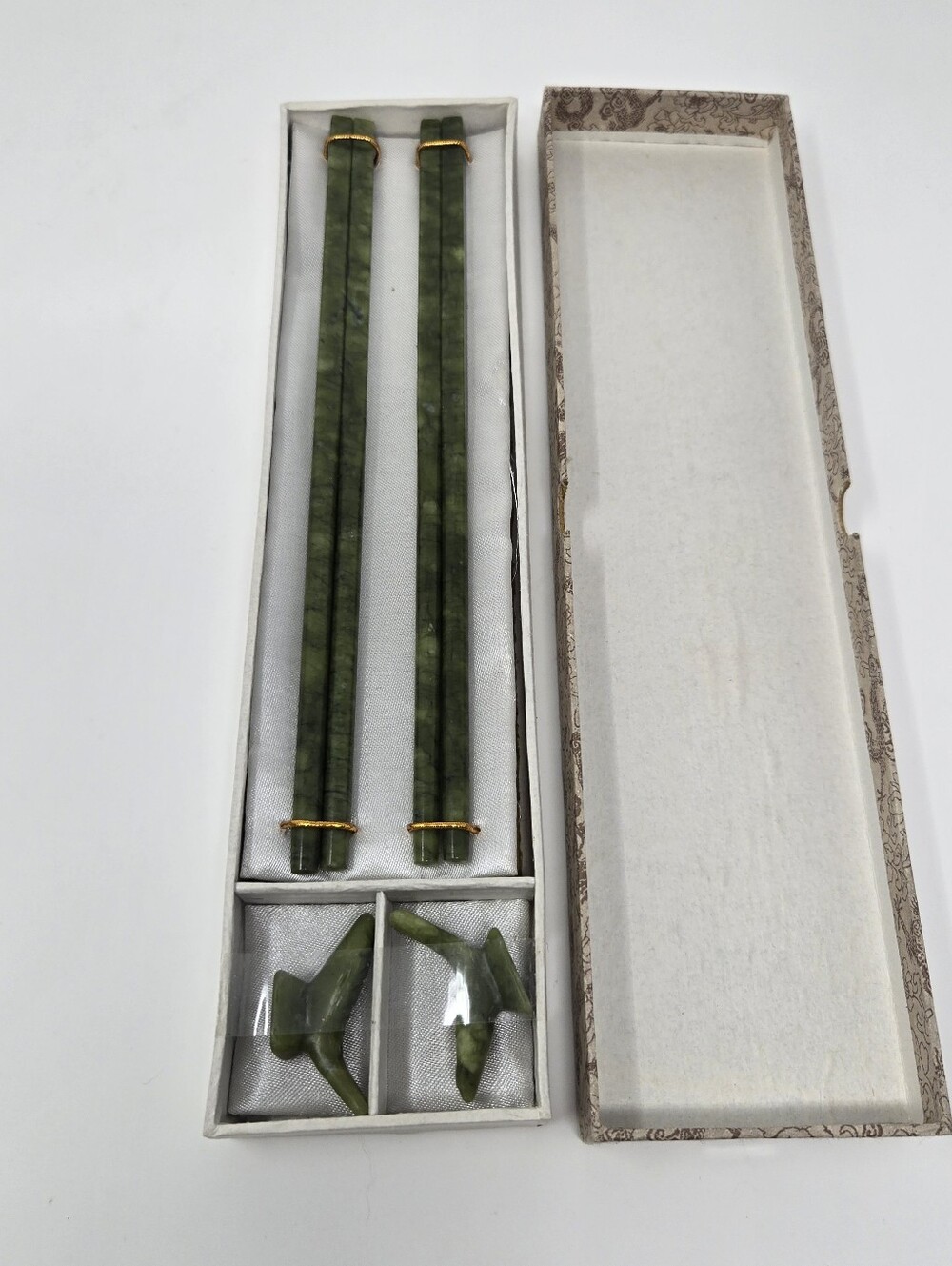 Vintage Chinese Spinach Jade (Bowenite / Serpentine Jade) Chopsticks Gift Set